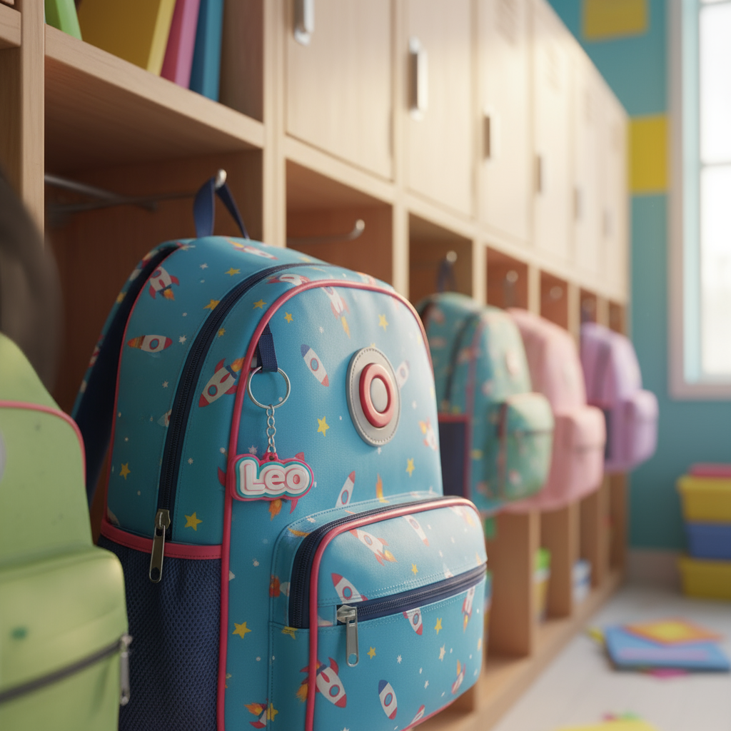 personalised 3d printed Keychain on School Backpack